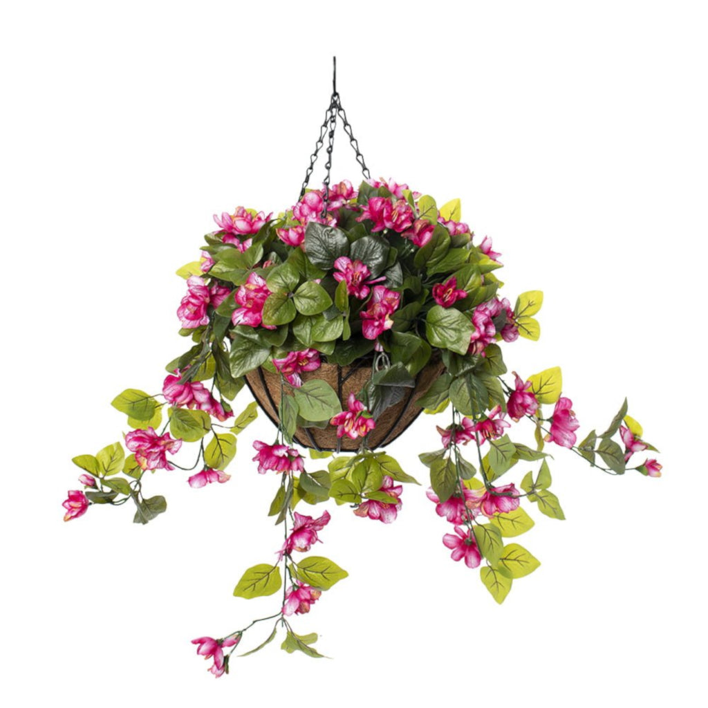 Light Pink Azalea Outdoor Hanging Flower Basket 24" x 22"