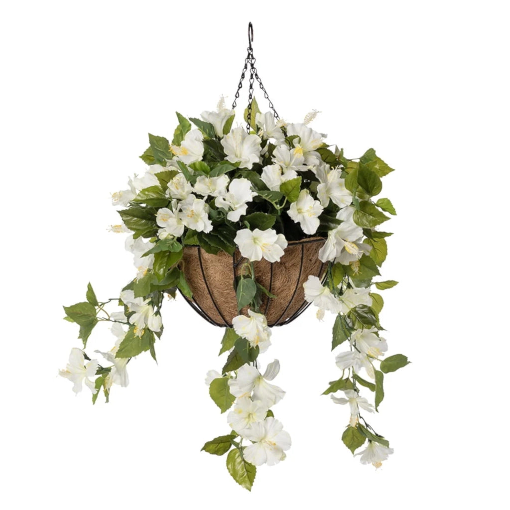 White Geranium Outdoor Hanging Flower Basket 24" x 22"