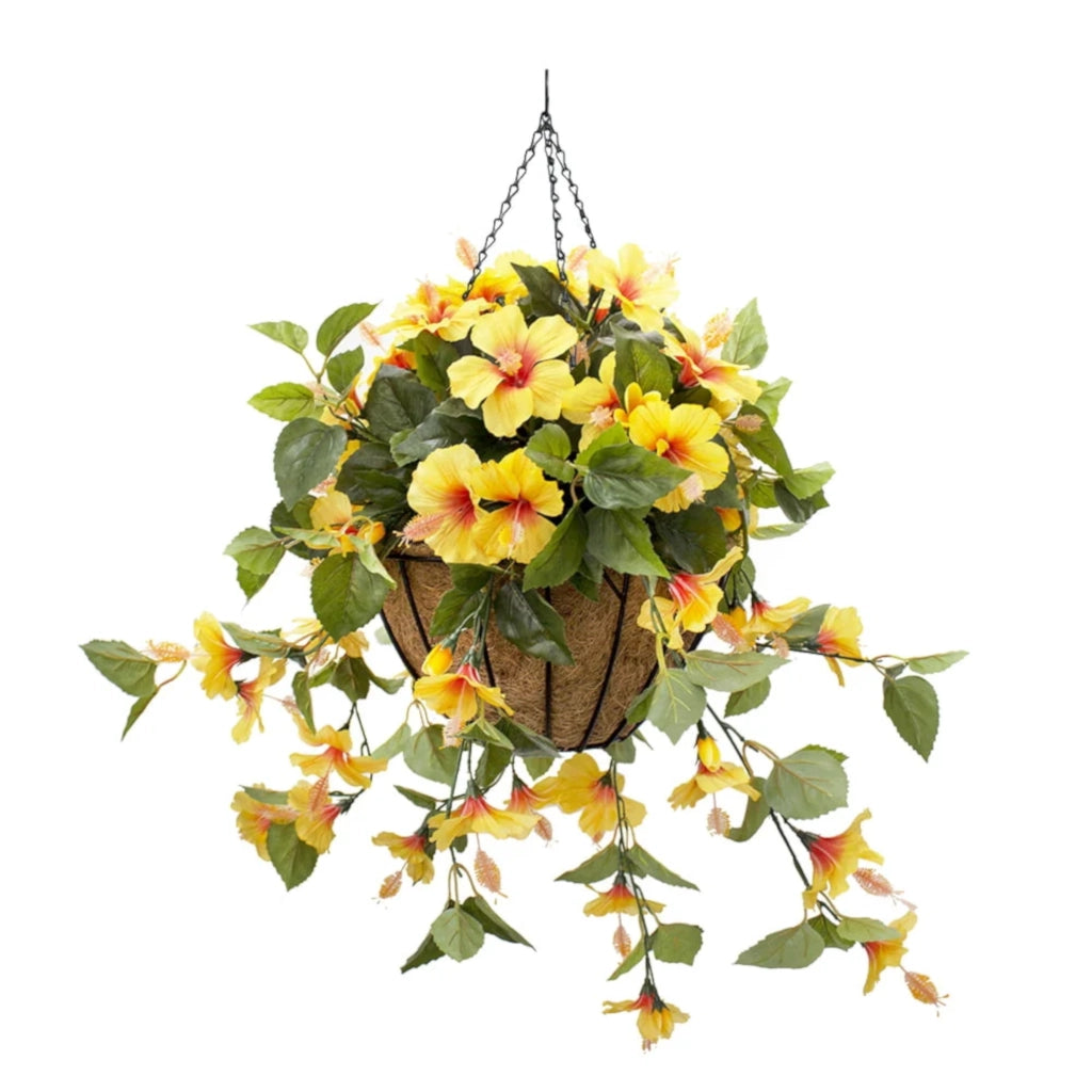 Yellow Hibiscus Outdoor Hanging Flower Basket 24" x 22"