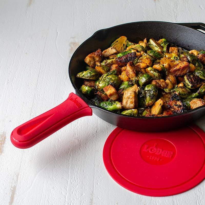 Lodge Cast Iron Skillet with Red Silicone Handle, 12
